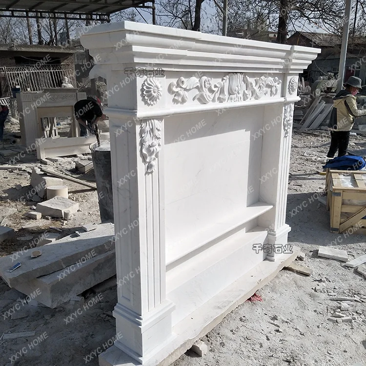 A  Stone mantel natural marble  simple carved fireplace, decorative fireplace