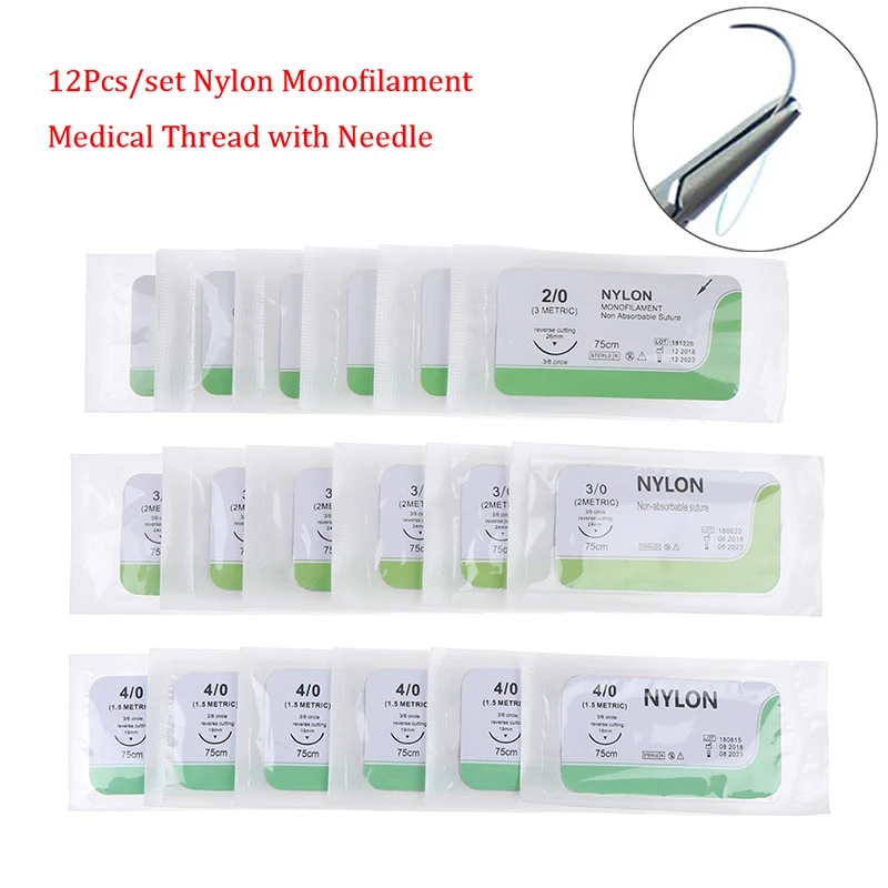 12PCS 2.0/3.0/4.0 Needle Suture Nlon  Thread Sterile Surgical Practice