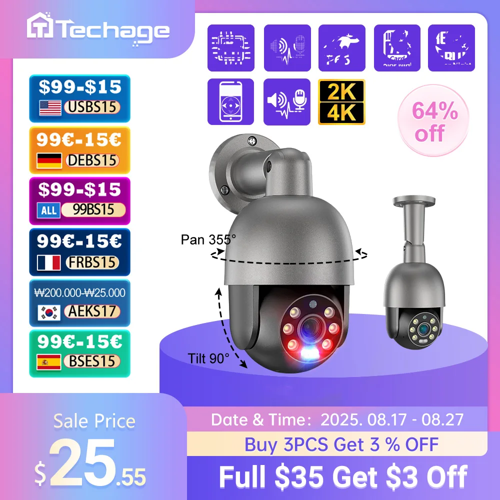 

Techage UHD 4K 8MP 4MP 5MP IP Camera Red-Blue Light Alert Human Detection POE Security Protection Video Surveillance Camera