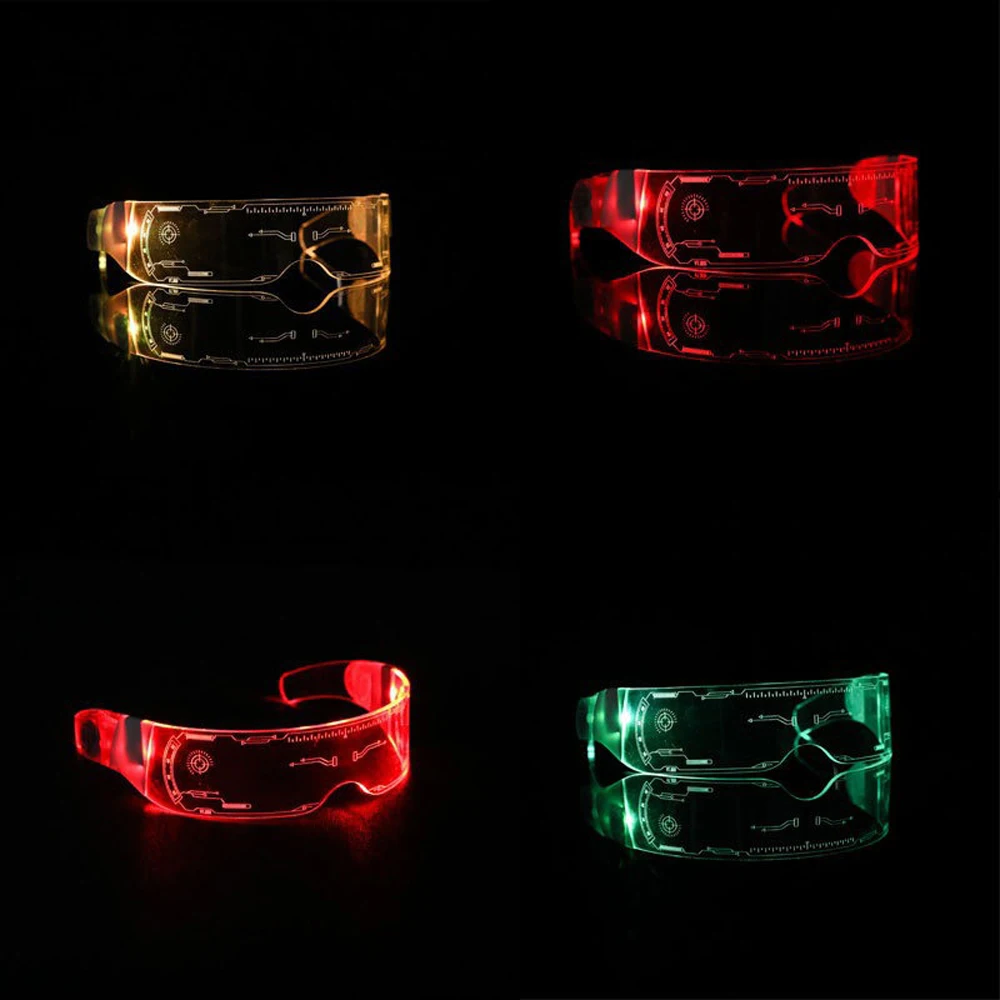 Colorful LED Luminous Glasses Futuristic Electronic Visor Glasses Light Up Glasses Prop for Halloween Party Festival Performance