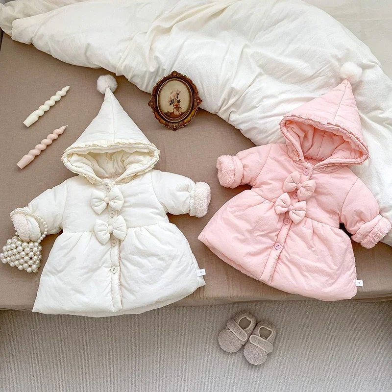 2024 New Winter Toddler Baby Girl Jacket Children Thick Warm Clothes Long Sleeved Solid Color Newborn Thicken Warm Cardigan Coat