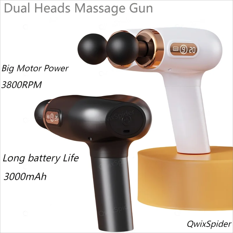 Professional Dual Heads Massage Gun Dildo Super Long Battery Life 4 Shape 8 Heads 9 Gears Home Appliance Double Heads Fascia Gun