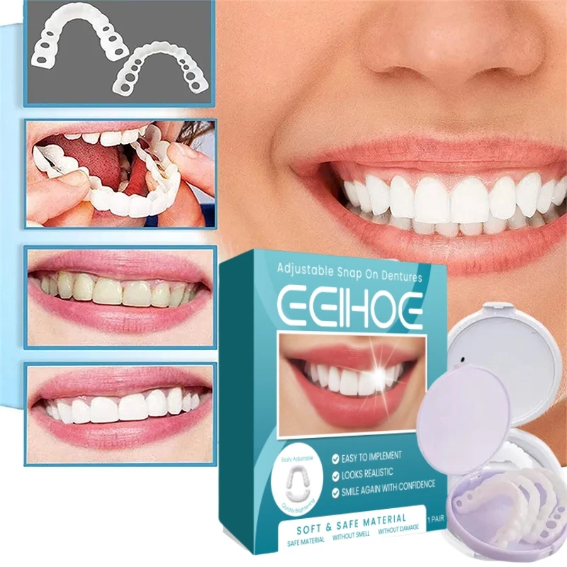 Eelhoe Adjustable Snap-In Dentures Temporary Gap Fillings Alignment Kit Resin Dental Restorations Covering Chipped Teeth