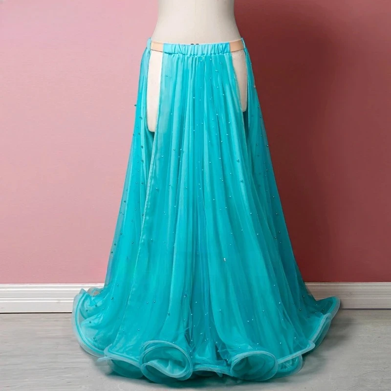 Belly Dance Costume Skirt for Women Pearl Mesh Long Skirt Customsized Adult Child Oriental Belly Dancing Performance Clothing