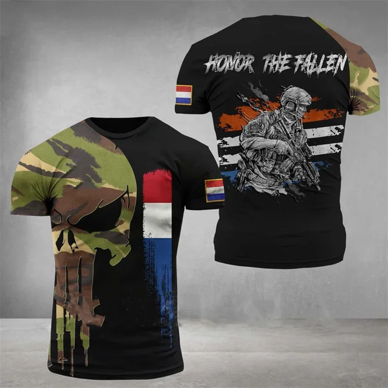 

French flag men's T-shirt, clothing, quick-drying top, French emblem totem T-shirt, 3D forest camouflage short-sleeved T-shirt