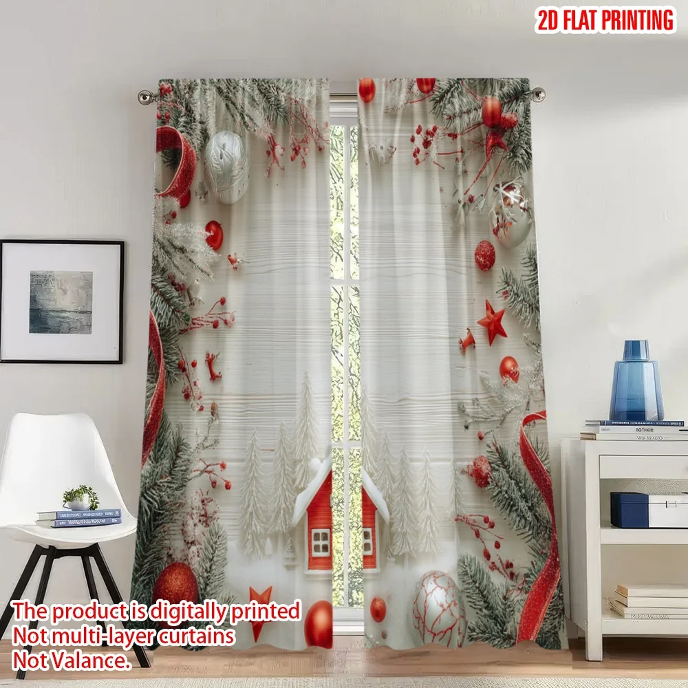 

2pcs 2D flat printing Fashionable Christmas Curtains Christmas Winter Holiday Scene Digital Printed Polyester Drapes Spring Use