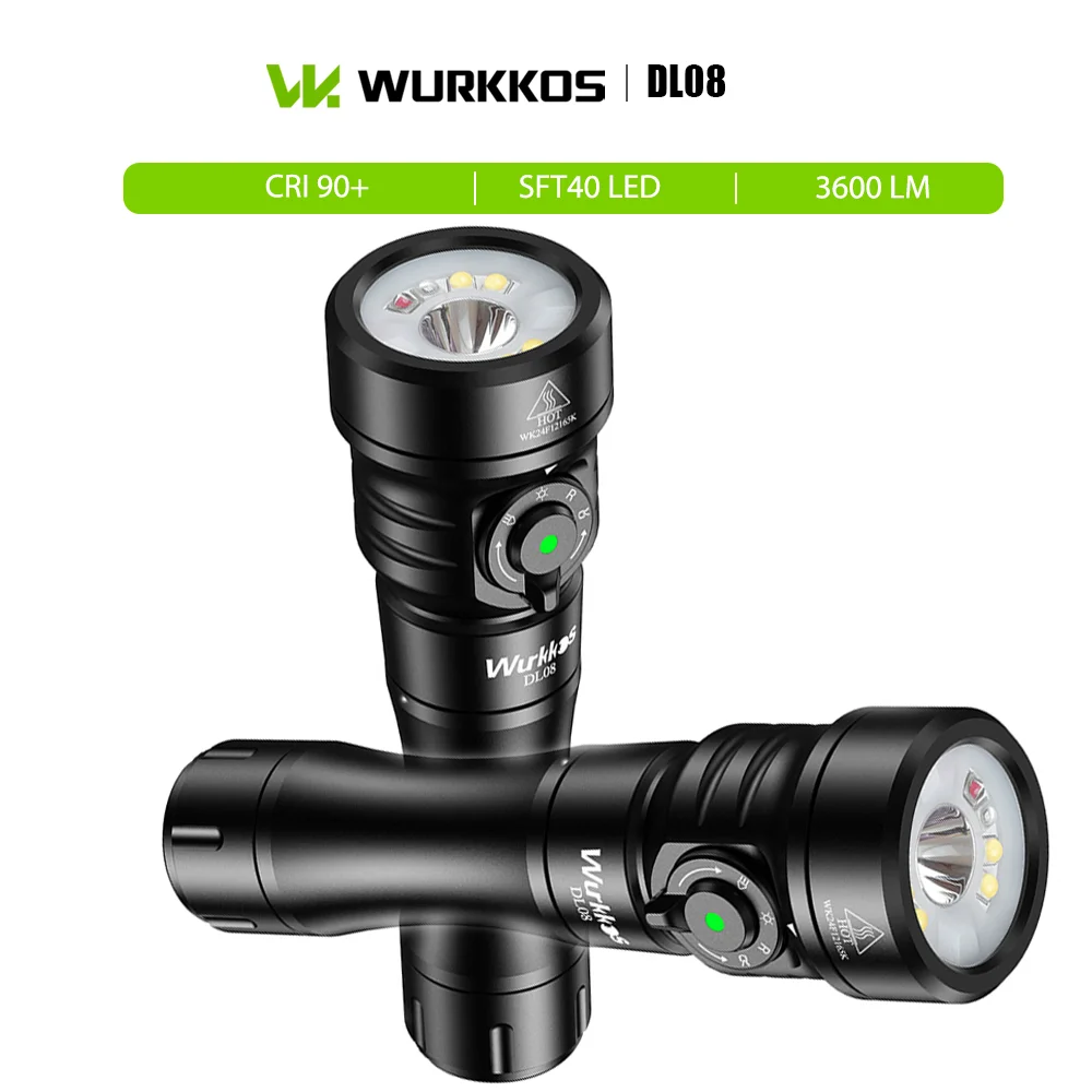 

Подводный фонарь Wurkkos DL08 3600 лм, IP68, на аккумуляторе 21700, с красным и УФ-светом, высокий CRI, для подводных работ