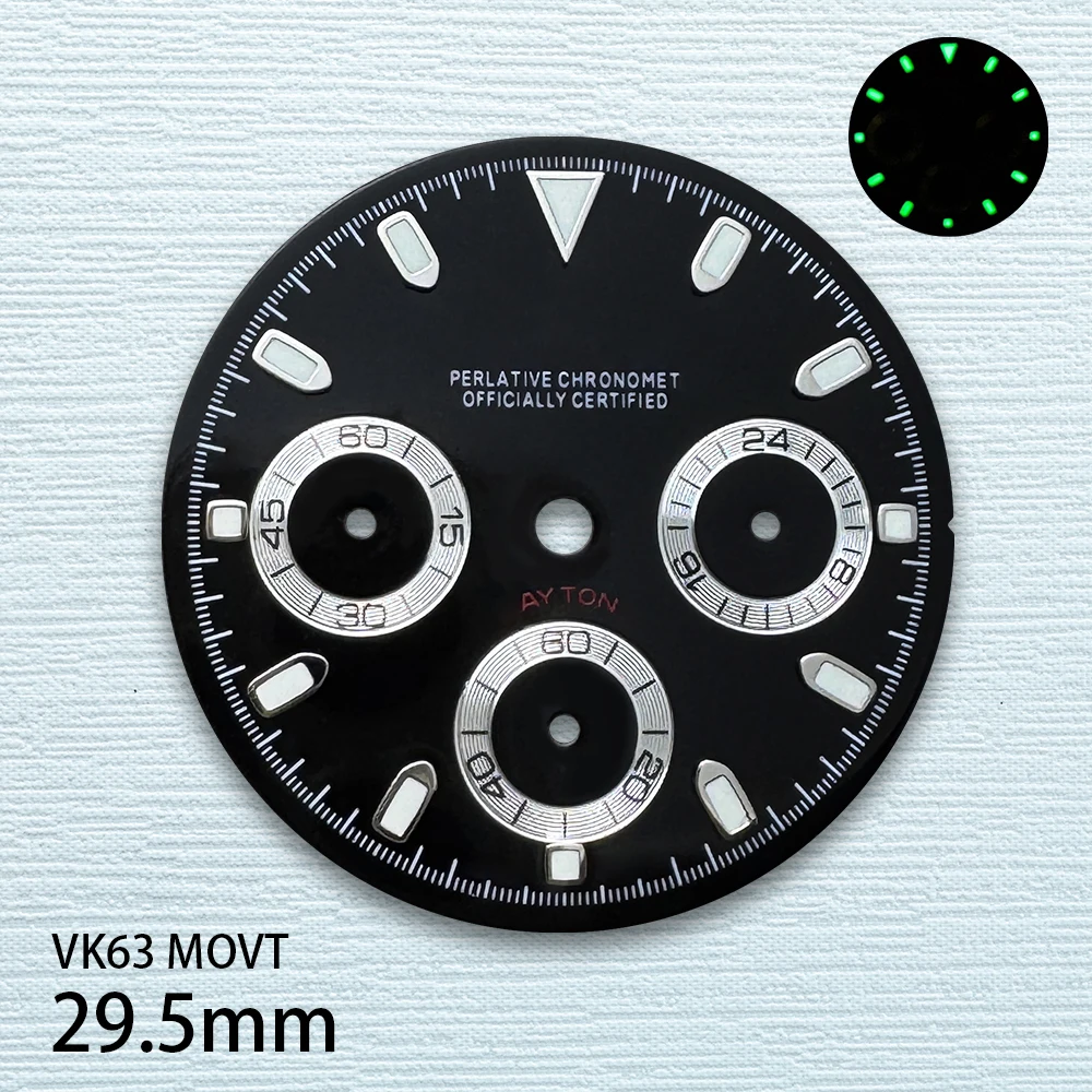 Accessoires de modification de montre à cadran vert Shoous, logo S KrasnoDTNDial Fit, mouvement VK63, haute qualité, 29.5mm