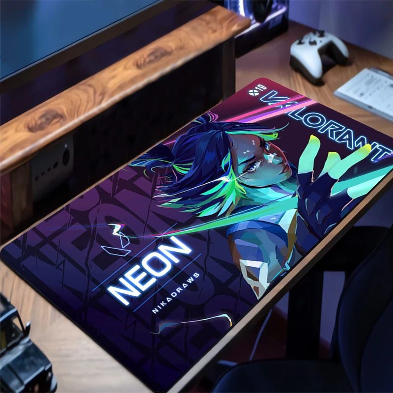 Mousepad V-valorant Neon Office Computer Desk Mat Keyboard Mouse Pad Laptop Cushion Large Non-slip Deskpad PC HD Anime Mousepad