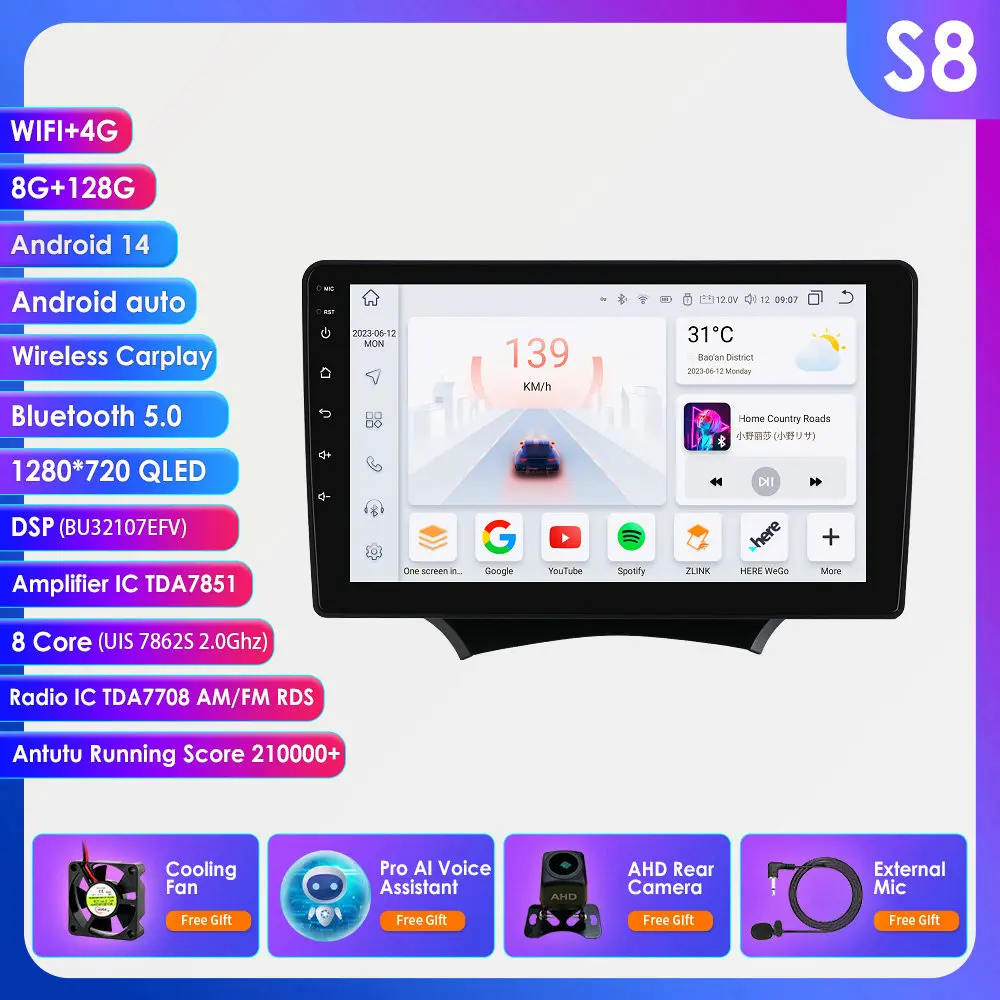 9" 2DIN Carplay Android 14 autoradio voor Ford KA 2008 2009 2010 - 2014 multimediaspeler GPS stereo 360 CAM intelligentiescherm
