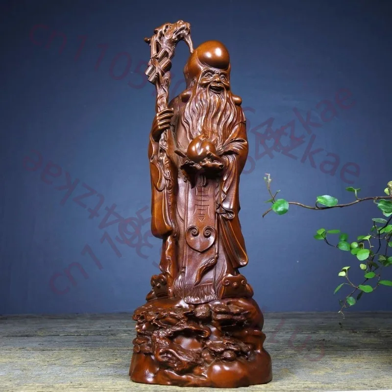 

Hand Carved Sandalwood Wooden Shouxing Longevity God Statue Figurine - Elderly Ornament Home Office Desk Decor Birthday Gift