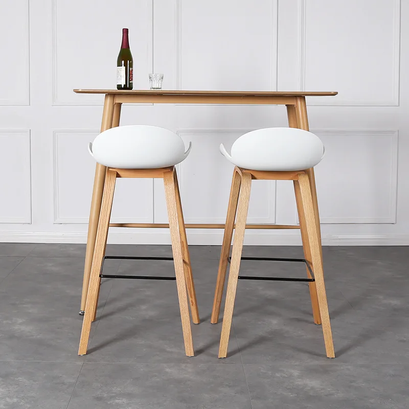 Luxe Nordic Bar Stoelen Moderne Rugleuning Minimalistische Voetsteun Partij Massief Houten Frame Poten Fauteuil Stoelen Hoge Sedie Meubels