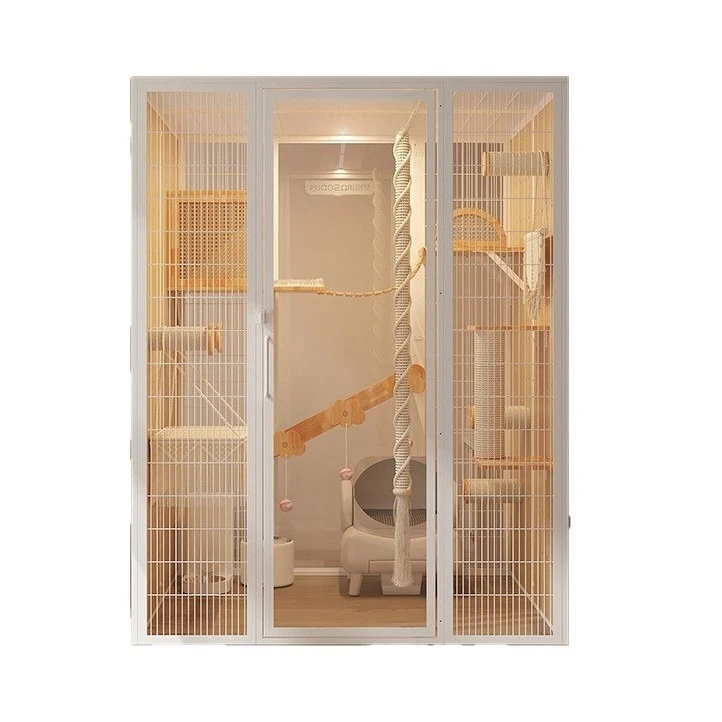Cat villa cat cage oversized luxury solid wood indoor panoramic pet glass