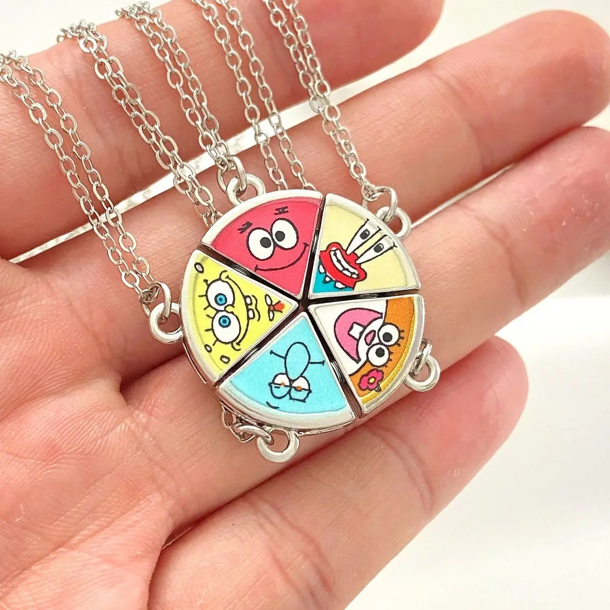Cute Patrick Star Pizza Magnet Split Necklace SpongeBob Matching Couple Pendant Chain Lovely Cartoon Gift for Best Friends - view 5