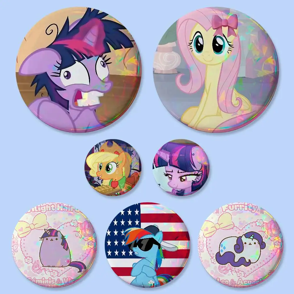 Niedliche M-My Little Pony-S Abzeichen, runde, kreative Anstecknadel, Brosche, Taschen-Deko-Accessoires, für Fans, zum Sammeln, als Geschenk für Freunde