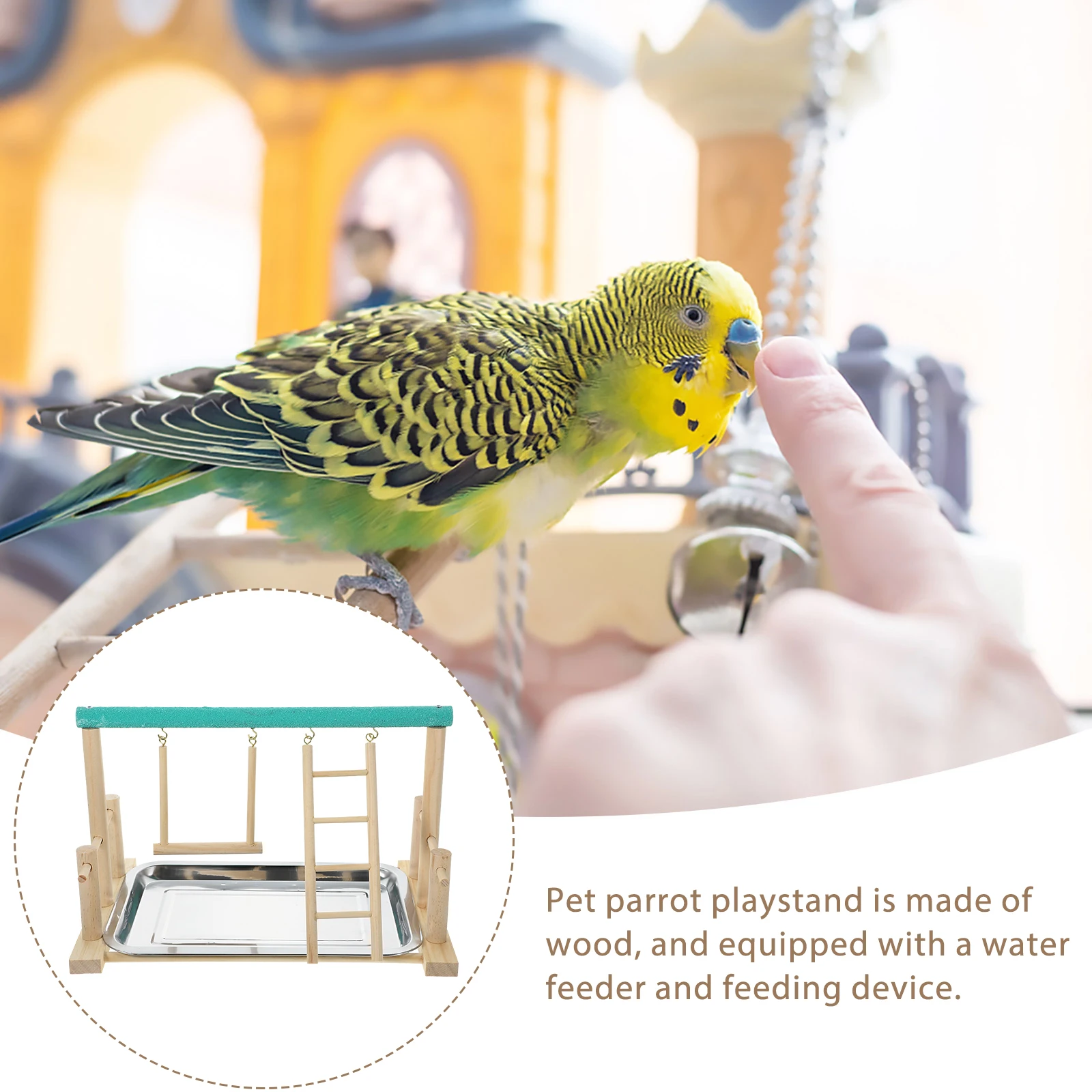 

Sturdy Solid Wood Parrot Playground Play Handmade Natural Pet Bird Roosting Frame Exercise Water Feeder Feeding Device Safe Wood