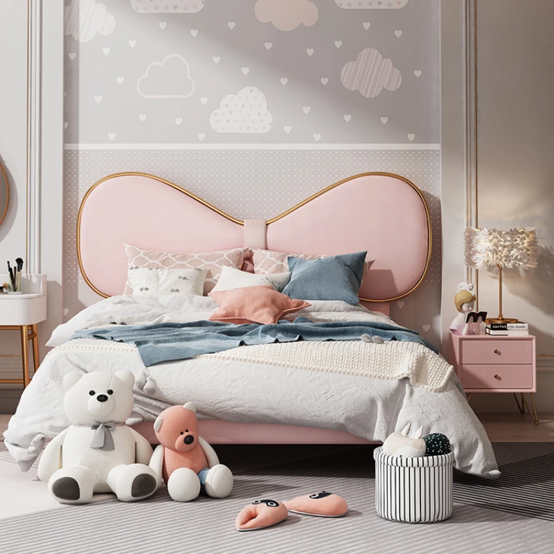 Unique Pink Childrens Bed Modern Pretty Light Luxury Children Bed Headboards Princess Cama Bedroom Set