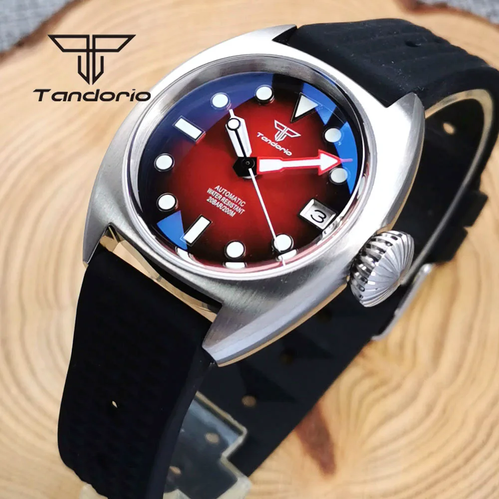 Tandorio Double Domed AR Sapphire 20BAR 36mm Diving Automatic Watch for Men Lady Wristwatch NH35A PT5000 Rubber Strap Luminous