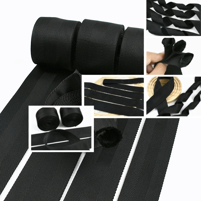 

32/38/45/50/55mm Black Nylon Webbing Strap 1.5mm Thick Tubular Hollow Ribbon At The Meter Belt Sling Decoration Polyester Tape