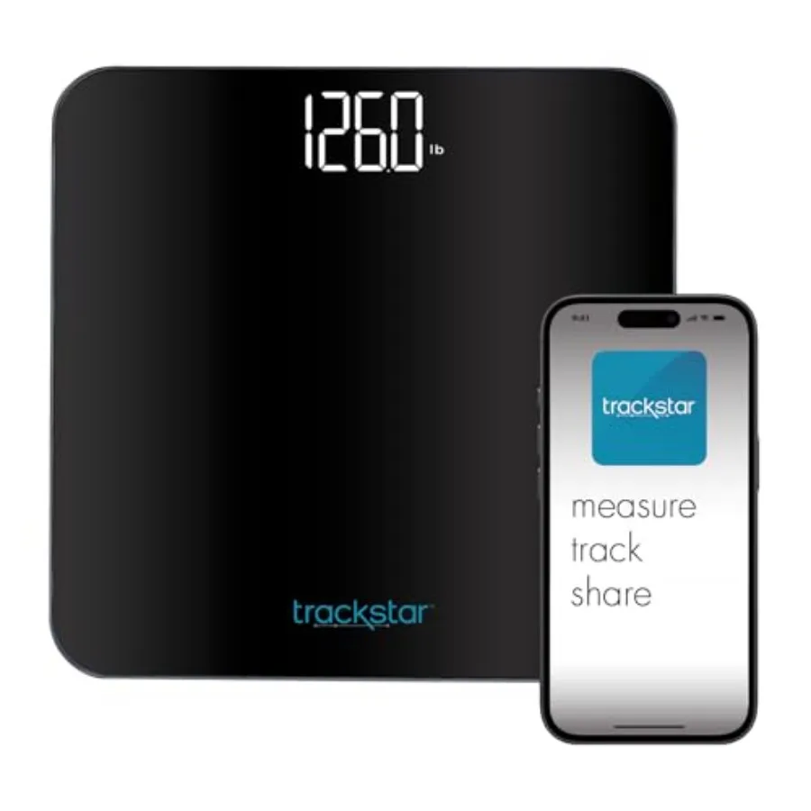 

trackstar Black Digital Weight Scale 440 lb Weight Capacity trackstar Monitoring App Bluetooth iOS and Android Compatible Measu