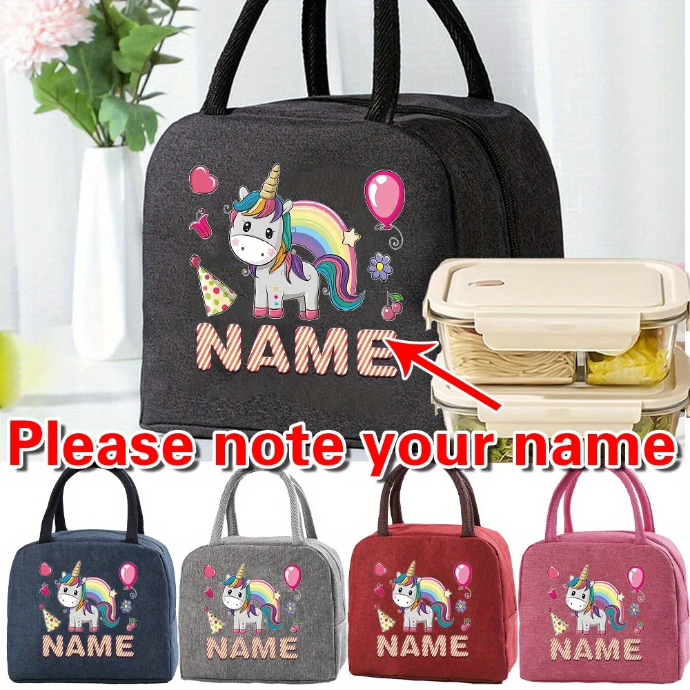

Customizable Name Insulated Canvas Lunch Bag Insulated Food Refrigerator Lunch Box Picnic Food Bag Fashion Pattern