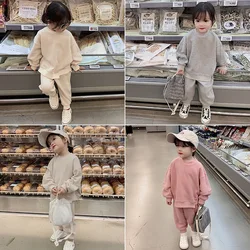 Boys Girls Spring Autumn Long Sleeved Suit 2021 New Children Clothes Korean Sports Sweatshirt And Pants Two-piece Set