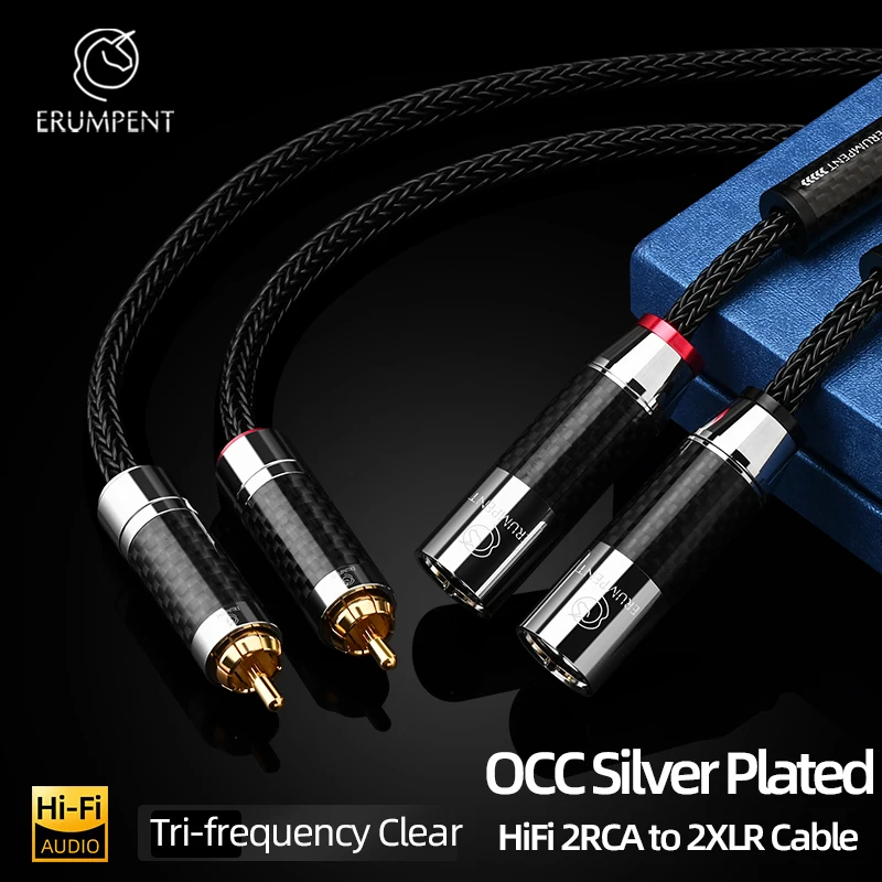 One Pair HiFi RCA to XLR Audio Cable OCC Silver Plating Wire 2RCA to 2XLR Male and Female Audiophile Cord for Amplifier CD