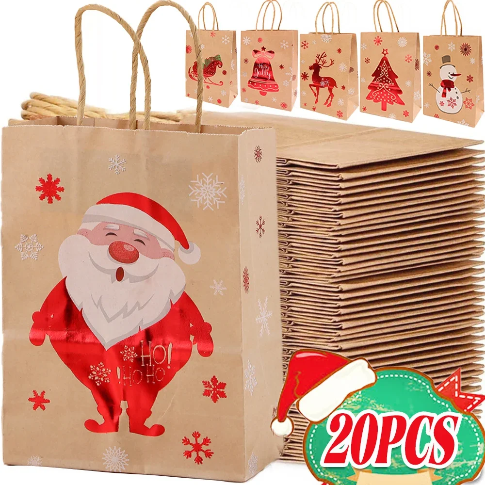 20 Świąteczne papierowe torby na prezenty Święty Mikołaj Pudełko na cukierki Pudełko na ciasteczka Torba na prezenty Xmas Party Home Decor Supplies Pudełko na prezenty