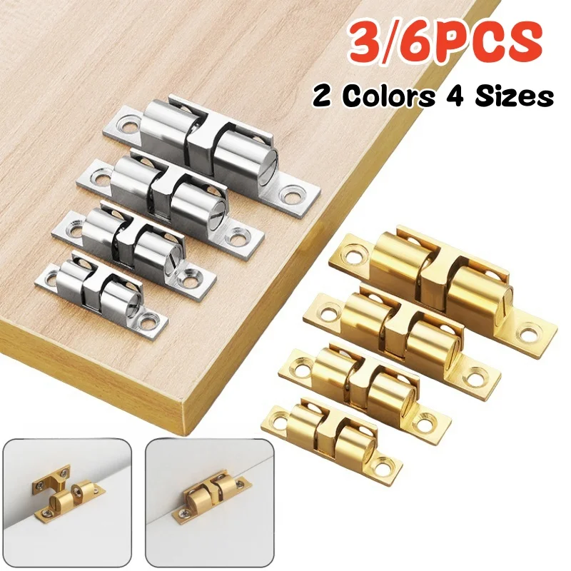 3/6pcs Cabinet Closet Door Ball Catch,Brass Double Roller Spring Ball Catch Latches,Furniture Door Lock,Adjustable Tension Latch