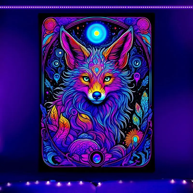VIKAMA Psychedelic Starry Sky Animal Tapestry Wolf Fox Dragon Wall Hanging Bedroom Dormitory Home Decoration Party Decoration