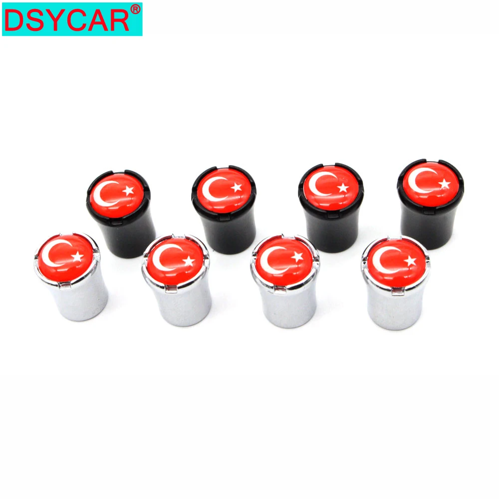 

DSYCAR 4Pcs/Set Zinc Alloy Turkey National Flag Tire Valve Stem Cap Tire Wheel Stem Air Valve Caps for Auto Cars New