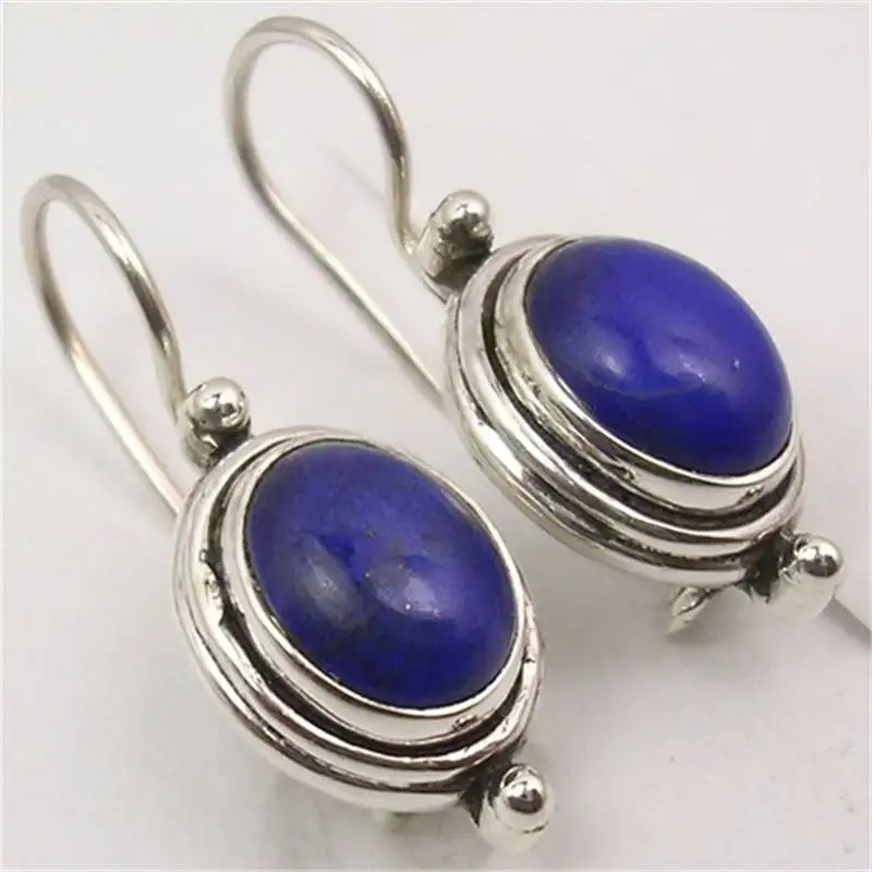 Vintage Distressed Multi-Layered Bezel-Set Oval Artificial Gemstone Drop Earrings for Ladies, Suitable for Dates.
