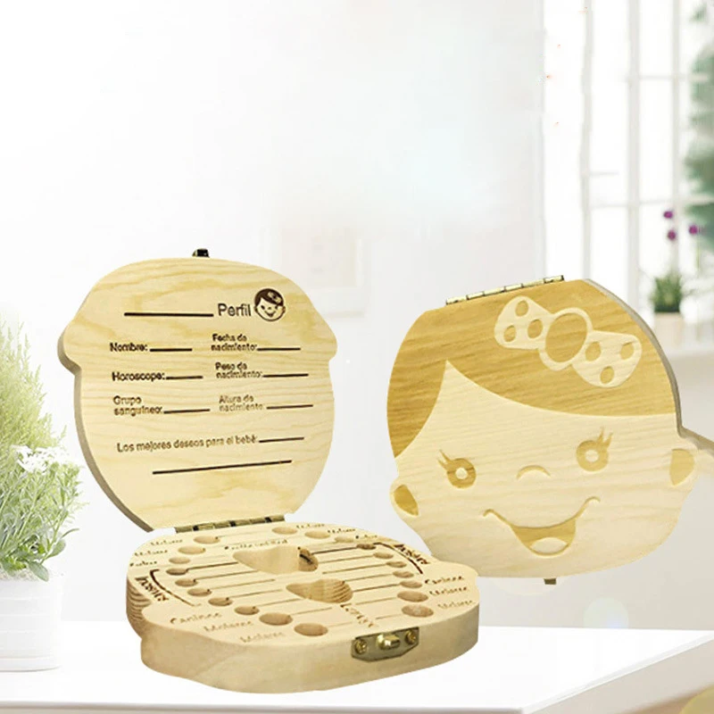 Baby Tooth Box Wooden Kids Milk Teeth Organizer Storage Boys Girls Baby Souvenirs Gifts Keepsakes