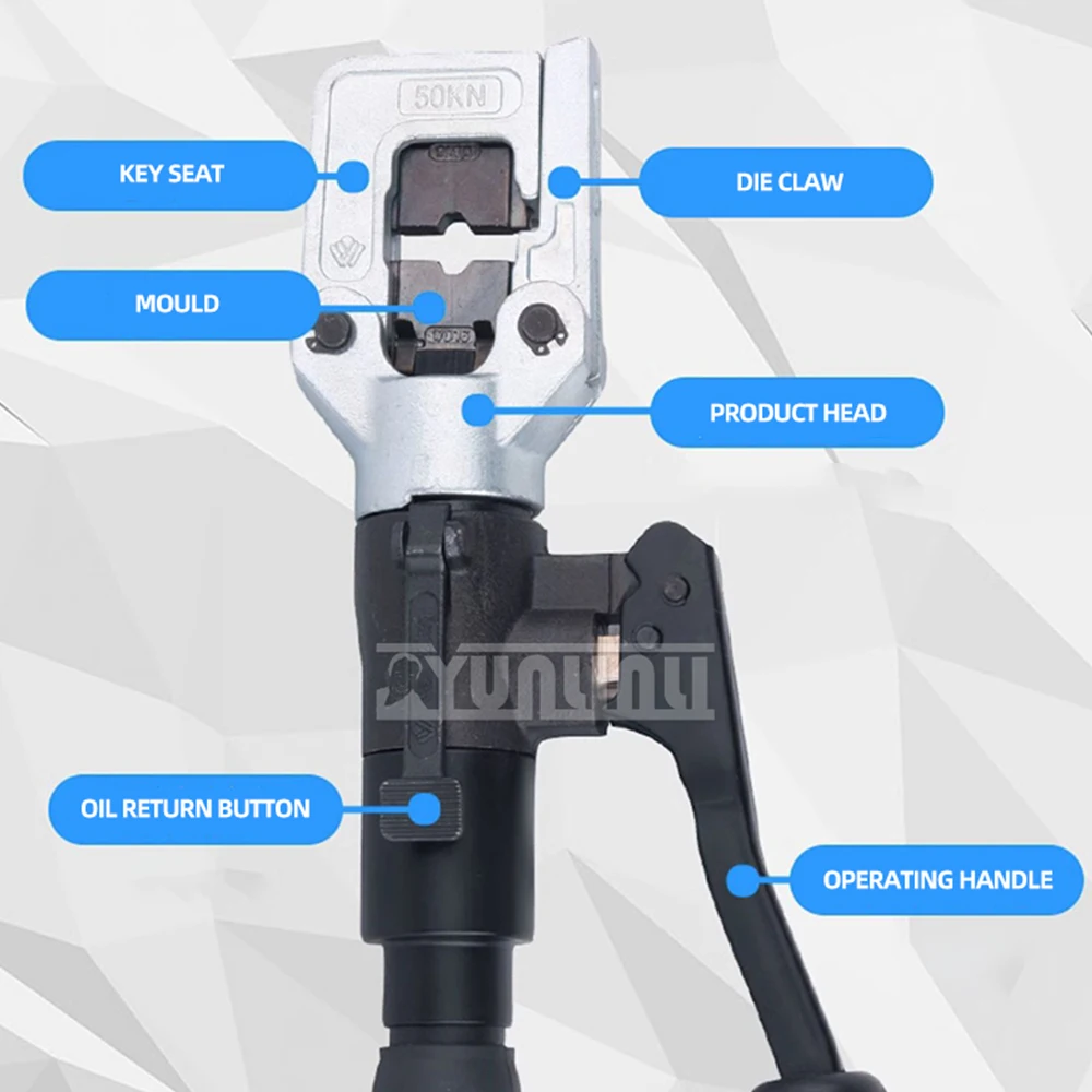 Ht-51 유압 압착 펜치 케이블 러그 크림퍼 플라이어 10-240mm² 압축 도구 내부 안전 밸브가 있는 60kn 압력