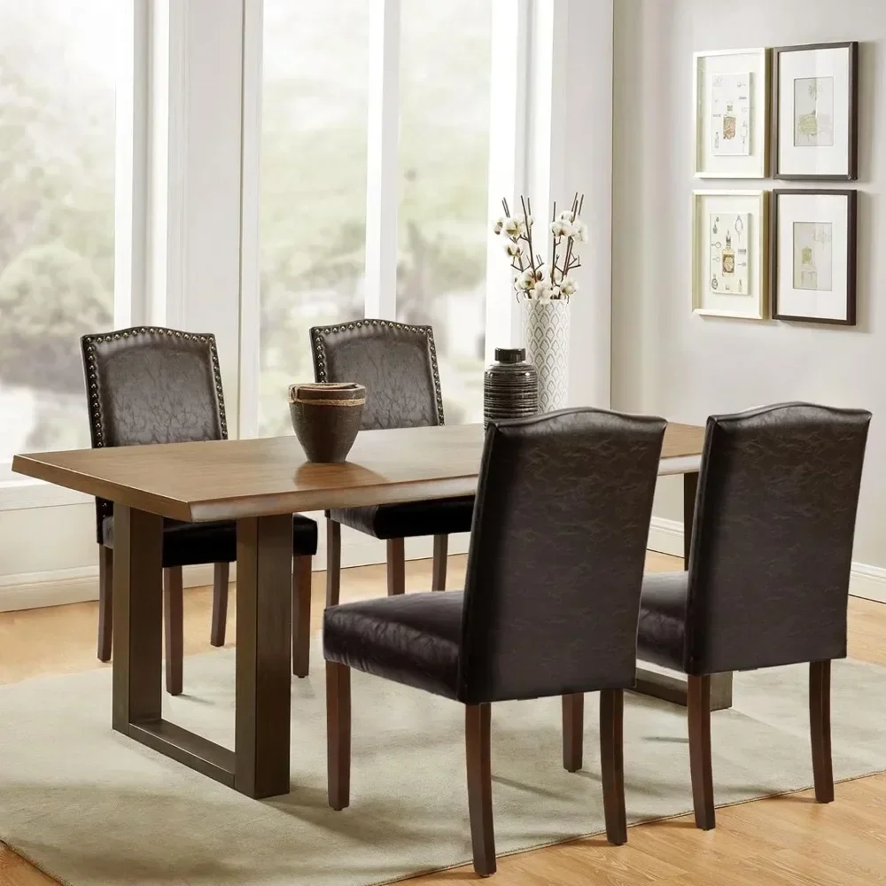 Dining Chairs Set of 4, Kitchen Chairs, High-end Upholstered Leather Dining Room Chair with Nailhead Trim and Wood Legs