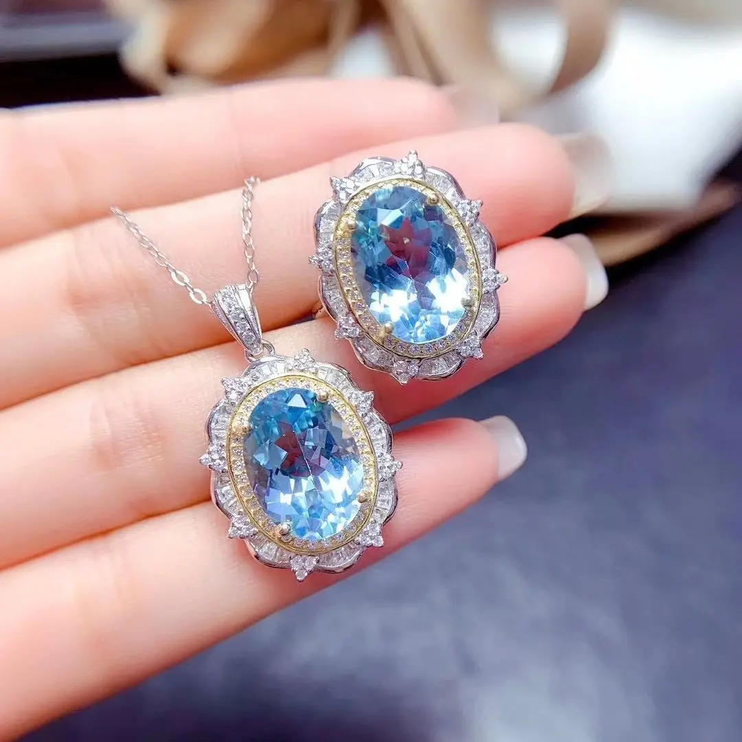 

Vintage Luxury Topaz Pendant Necklace for Party 10mm*14mm Total 10ct Natural Topaz Ring Solid 925 Silver Topaz Jewelry