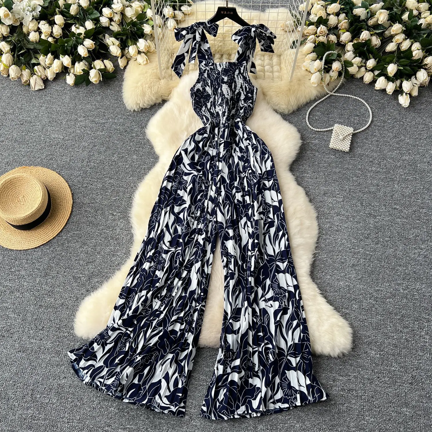 Jumpsuits Women One Piece Print Sling Sleeveless Overalls Wide Leg Long Pants Rompers Y2k Beach Casual Jumpsuit Summer 2025