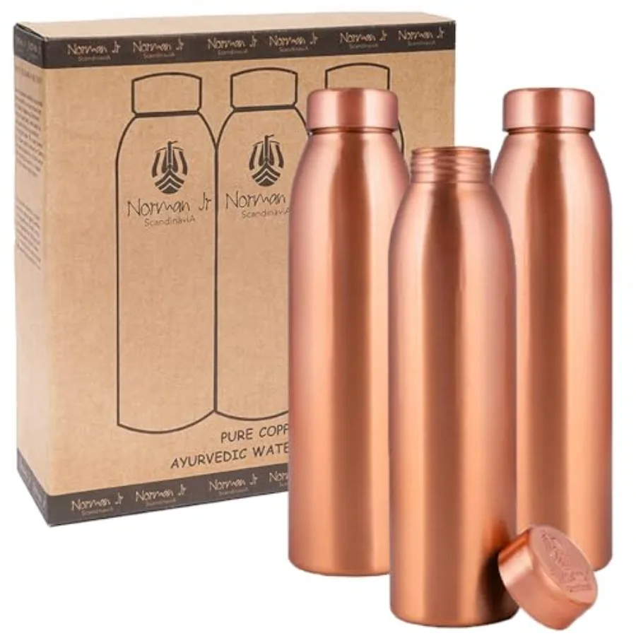 

Copper Water Bottle 1L - Gift Box of 3,,an Ayurvedic vessel made of pure copper - helps you drink more water with many health b