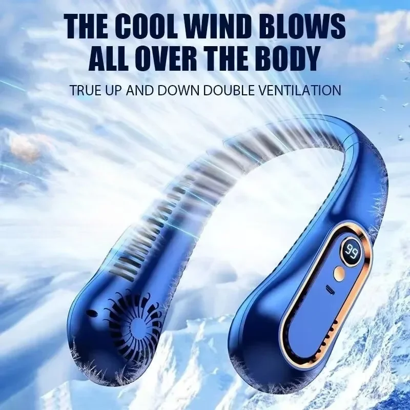 

Neck Bladeless Fan Mini Ultra Long Life Portable Lazy Silent Fan Usb Charging Student Sports Office Digital Display Power 5 Gear