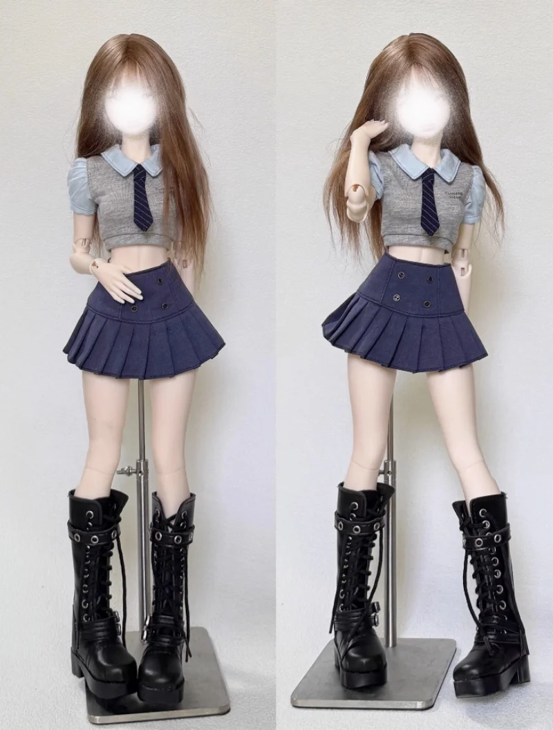 ملابس دمى bjd مناسبة لزي مقاس 1/4/1/6 Blythe بدلات ربطة عنق وتنانير مطوية وإكسسوارات دمي