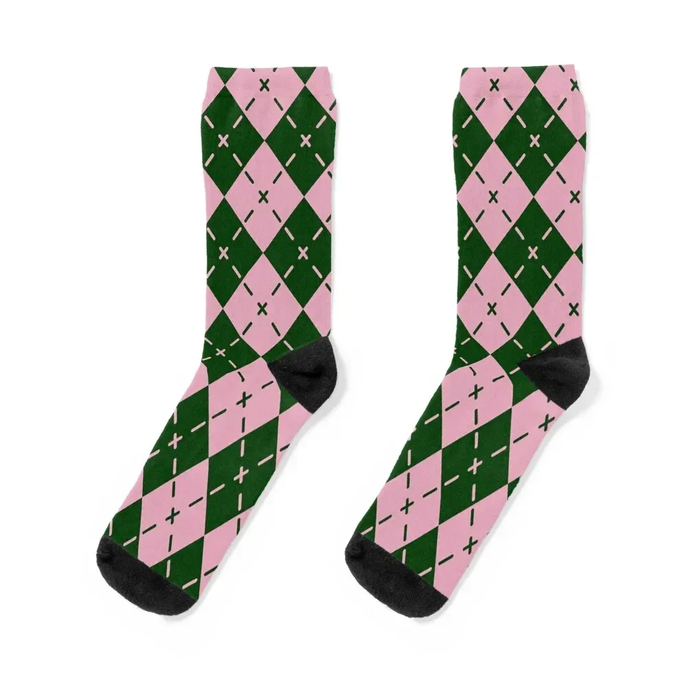 Pink Green Argyle Knitting Pattern Argyle Sweater Pattern Socks Rugby Run aesthetic Socks For Man Women's