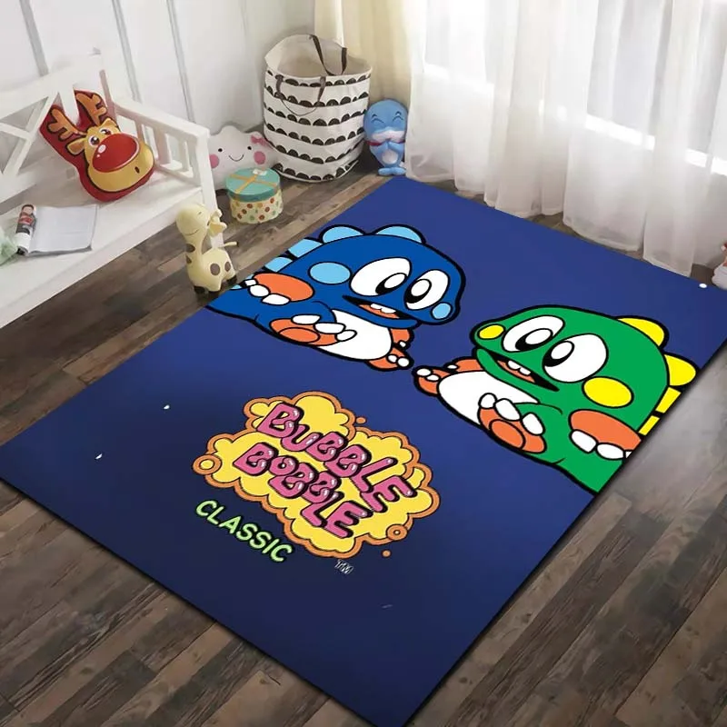 Bubble Bobble Retro Arcade Game Art Print Flannel Area Rug Non-Slip Floor Mat For Kids Bedroom Living Room Indoor Home DecorGift