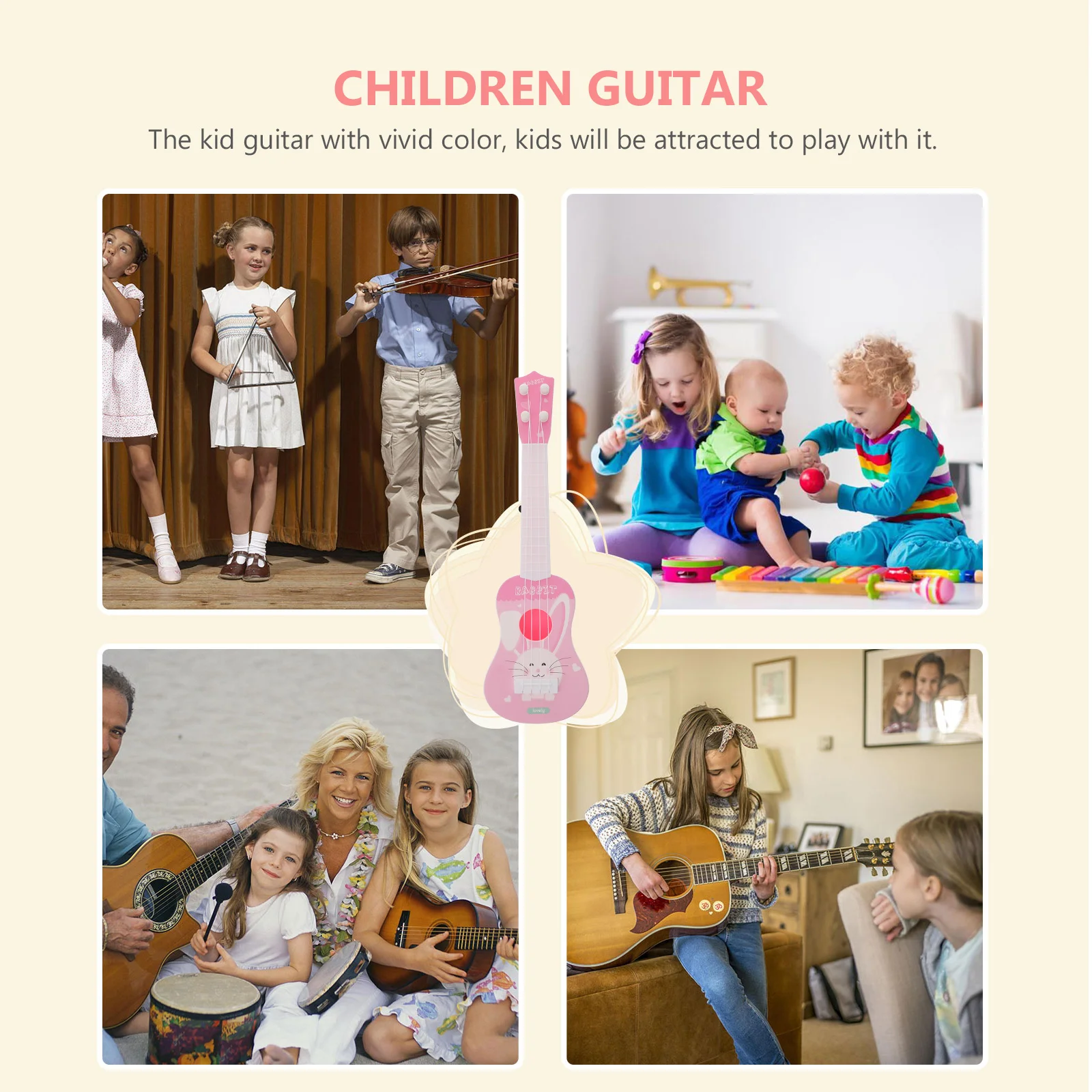 Guitar for Kid Childrens Toys Musical Instrument Vintage Style Acoustic Ukulele