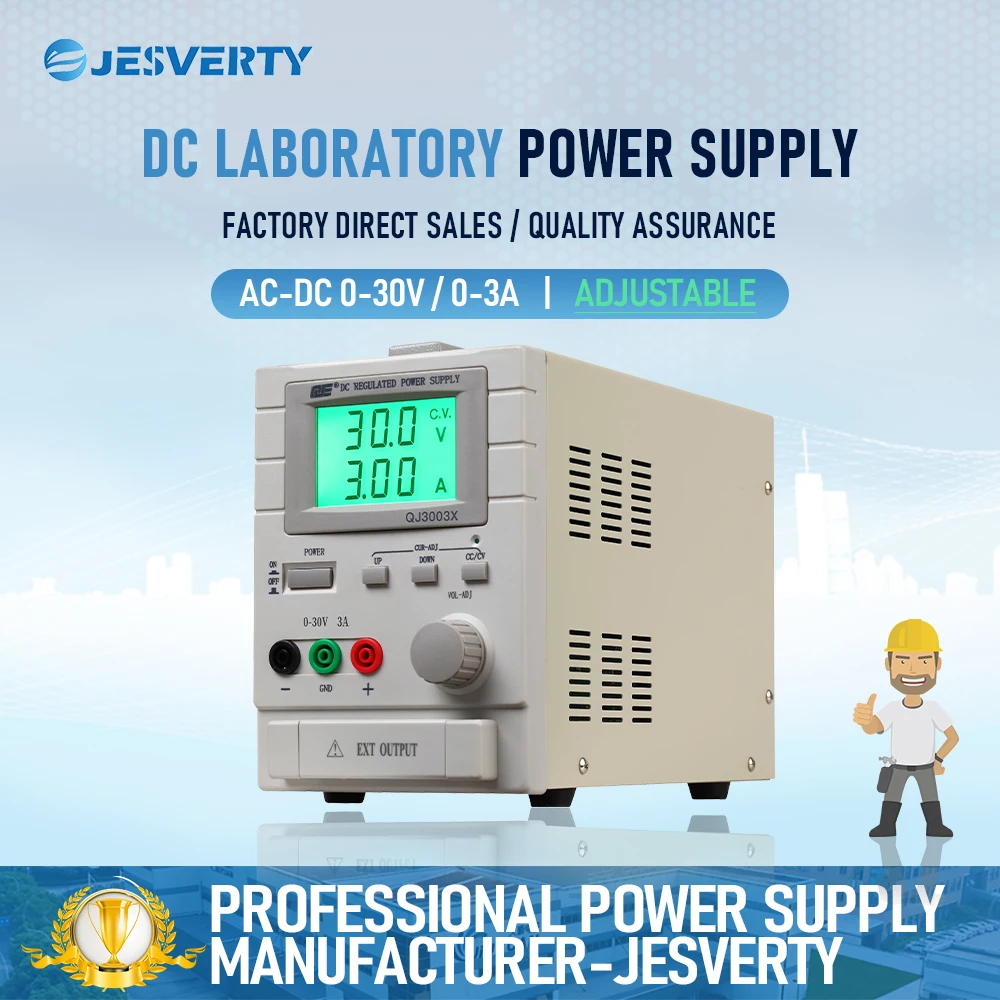QJ3003X 90W Switching DC Power Supply 0-30V 0-3A Adjustable Benchtop Unit with Knob Adjustment