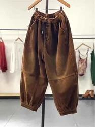 Autumn Winter Casual Corduroy Harem Pants Women High Waist Retro Loose Bloomers Female Oversize Mom Trousers Baggy Sweatpants