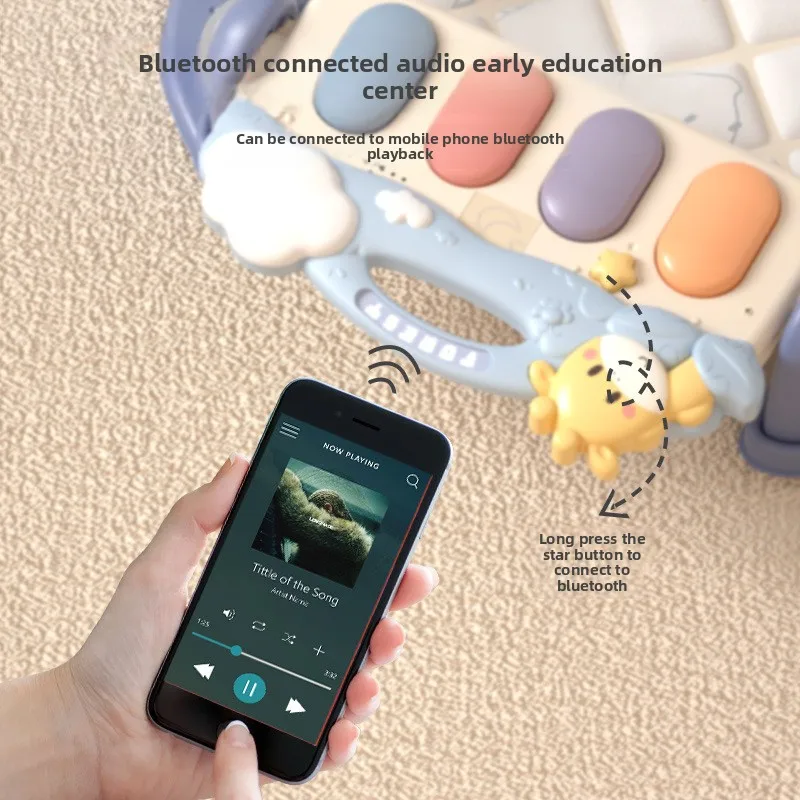 صالة الألعاب الرياضية للأطفال من عمر 0 إلى 12 شهرًا، بساط نشاط متعدد الوظائف مع سرير متنقل - لعبة موسيقية لحديثي الولادة ومجموعة خشخيشة، وقت الأرض