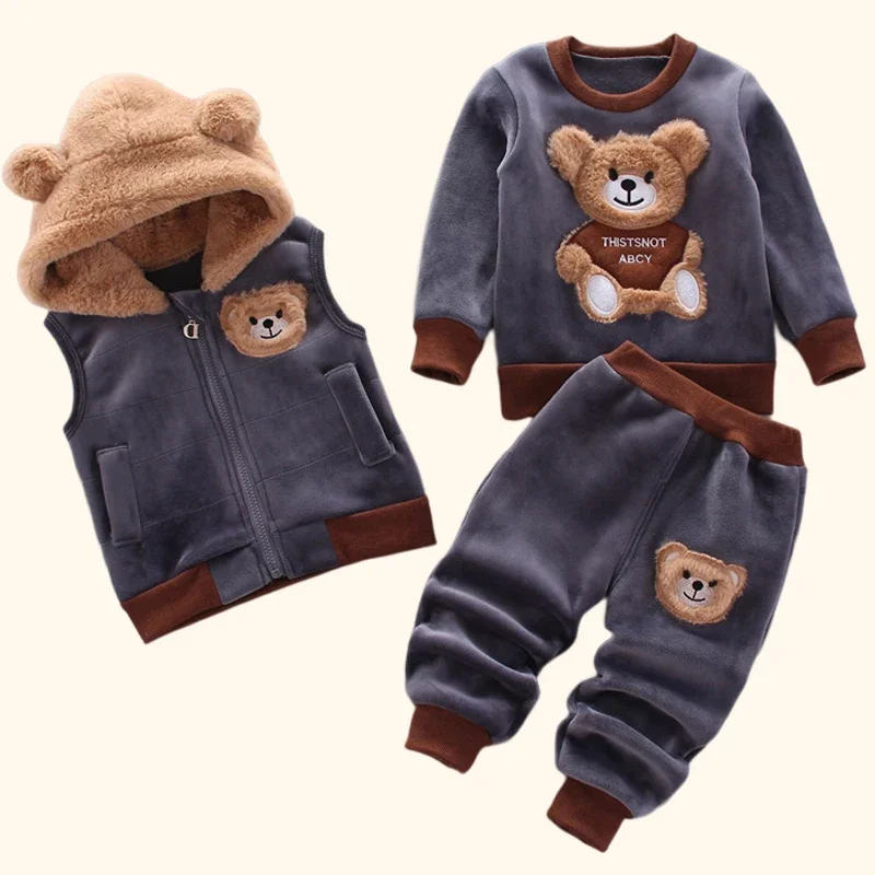 3 pezzi Set abbigliamento per bambini addensare caldo capispalla con cappuccio completi per bambini completi in tre pezzi Costume per bambini