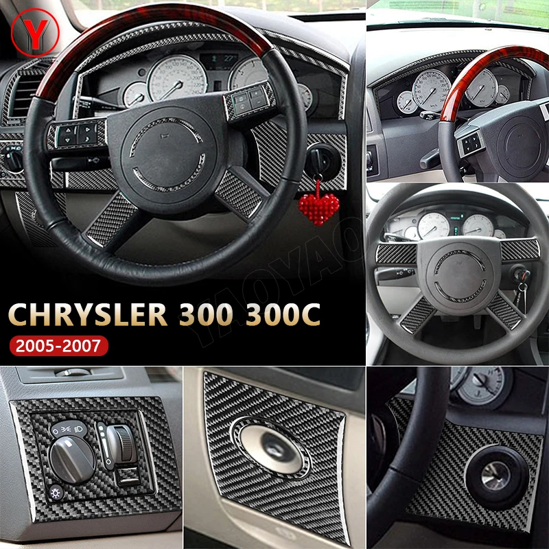 

Carbon Fiber Steering Wheel Panel Headlight Frame Speedometer Trim Cover Sticker For Chrysler 300 300C 2005 2006 2007 Accessori