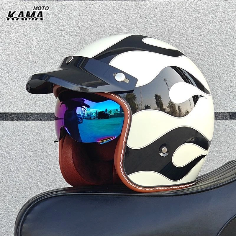 ORZ Retro Half Open Motorcycle Helmet Retro Cruising 3/4 Couple Helmet Coffee Shop Motorcycle Hat Cascos Para Motos