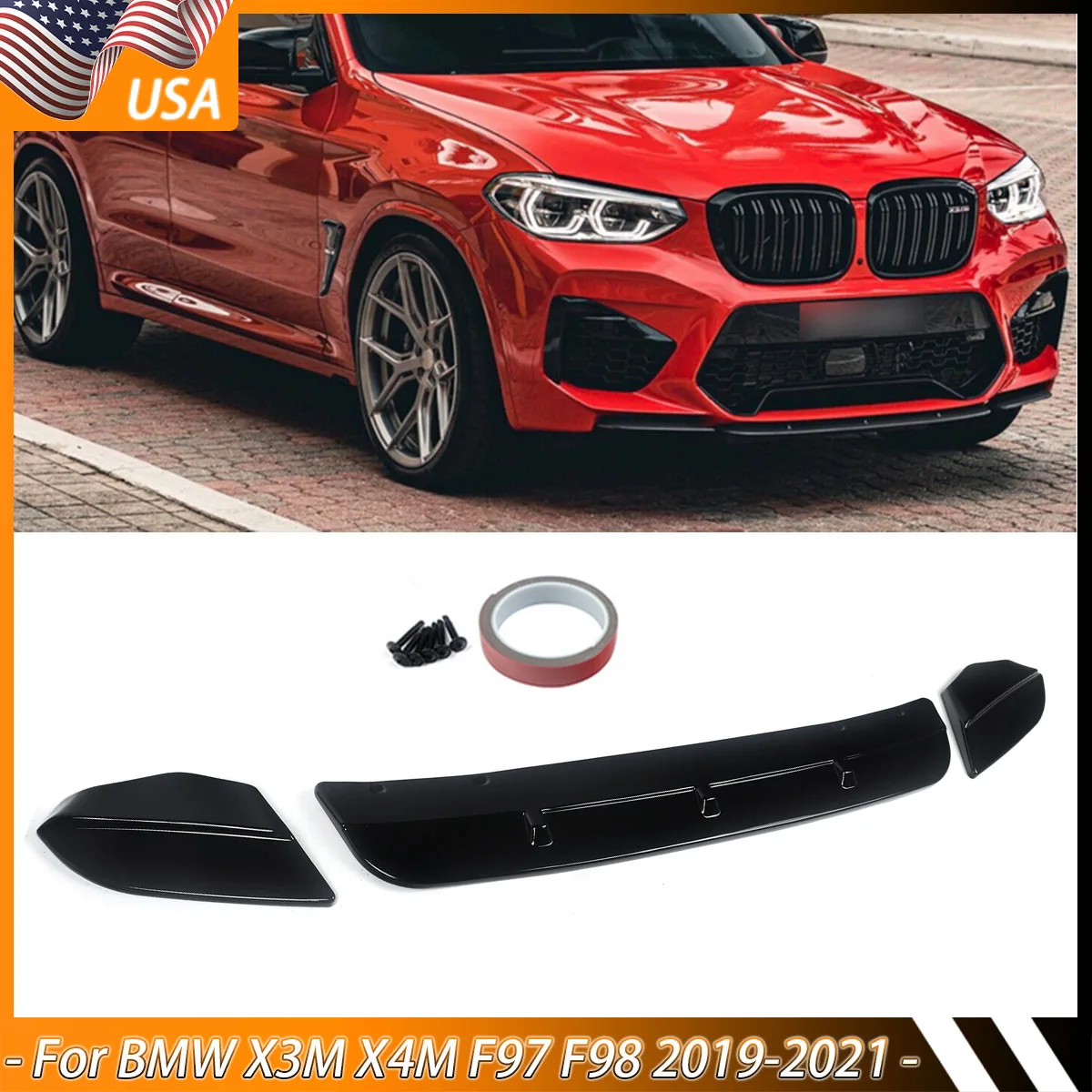 

Magickit Front Lip SpoilerFor 2019-2021 BMW X3M X4M Competition F97 F98 Glossy Black Front Bumper Lip Splitter Body Kit